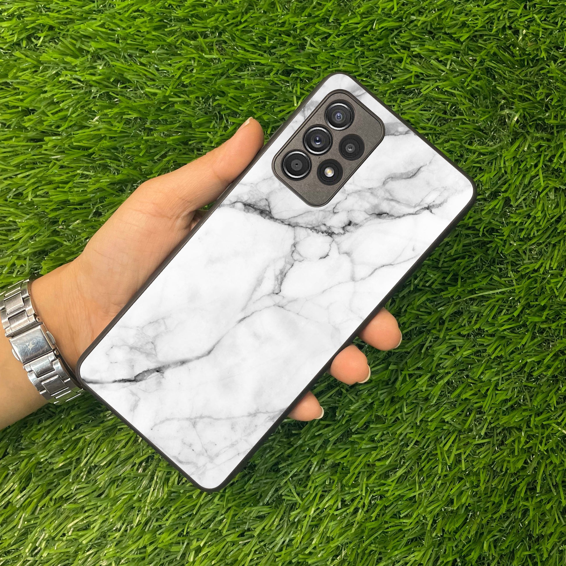 White Marble Patter Glass Case Cover for Samsung ShopOnCliQ