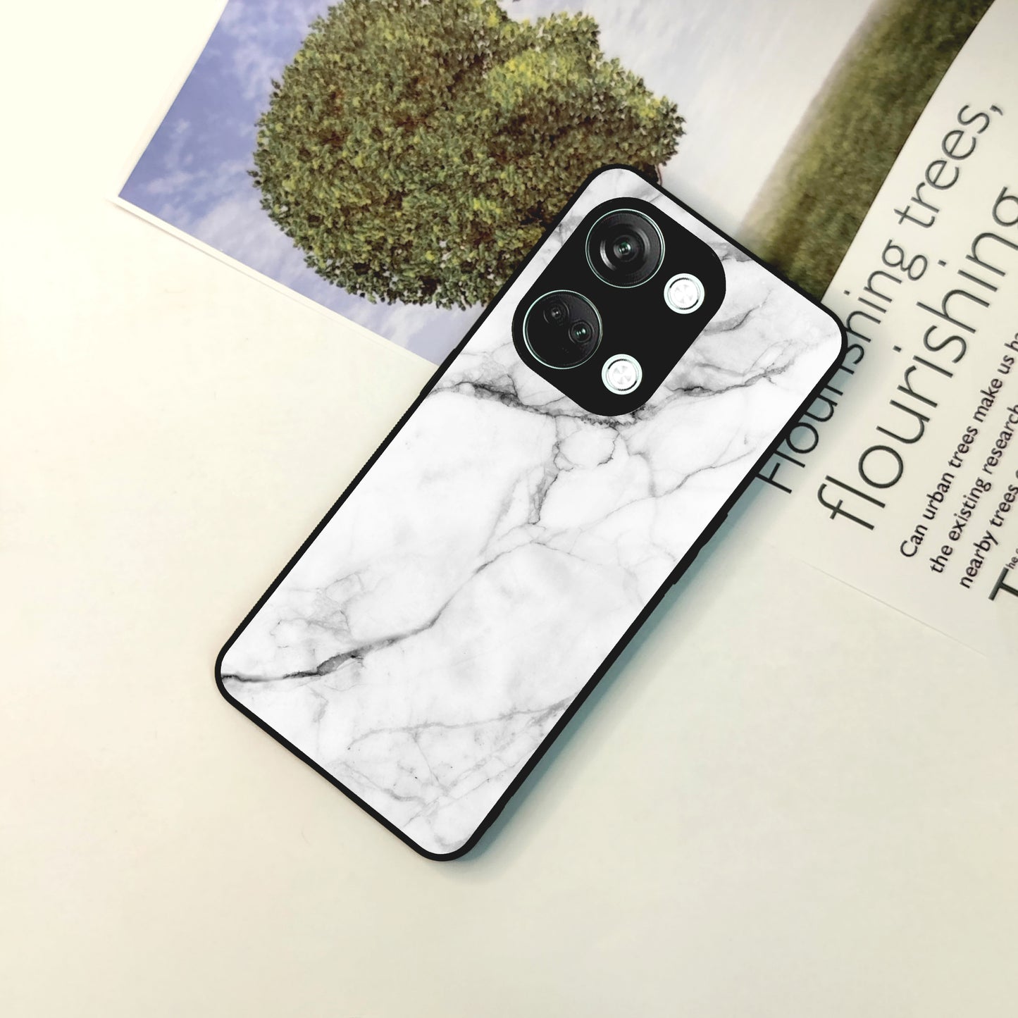White Marble Patter Glass Case Cover For OnePlus