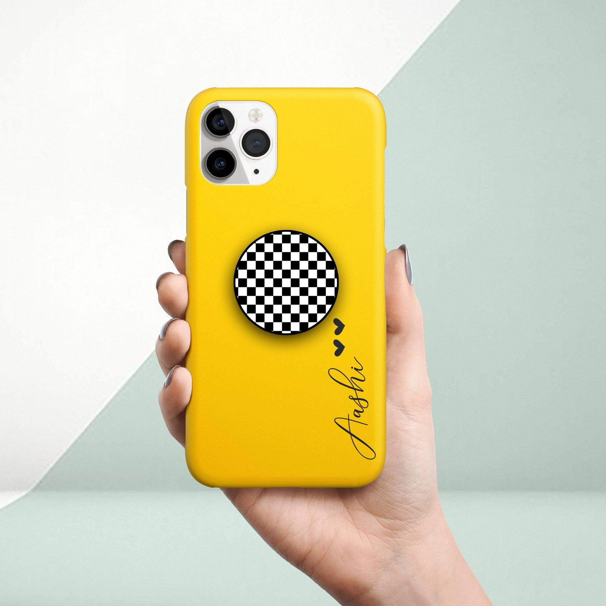 Yellow Phone Cover With Chess Print Pop Holder ShopOnCliQ