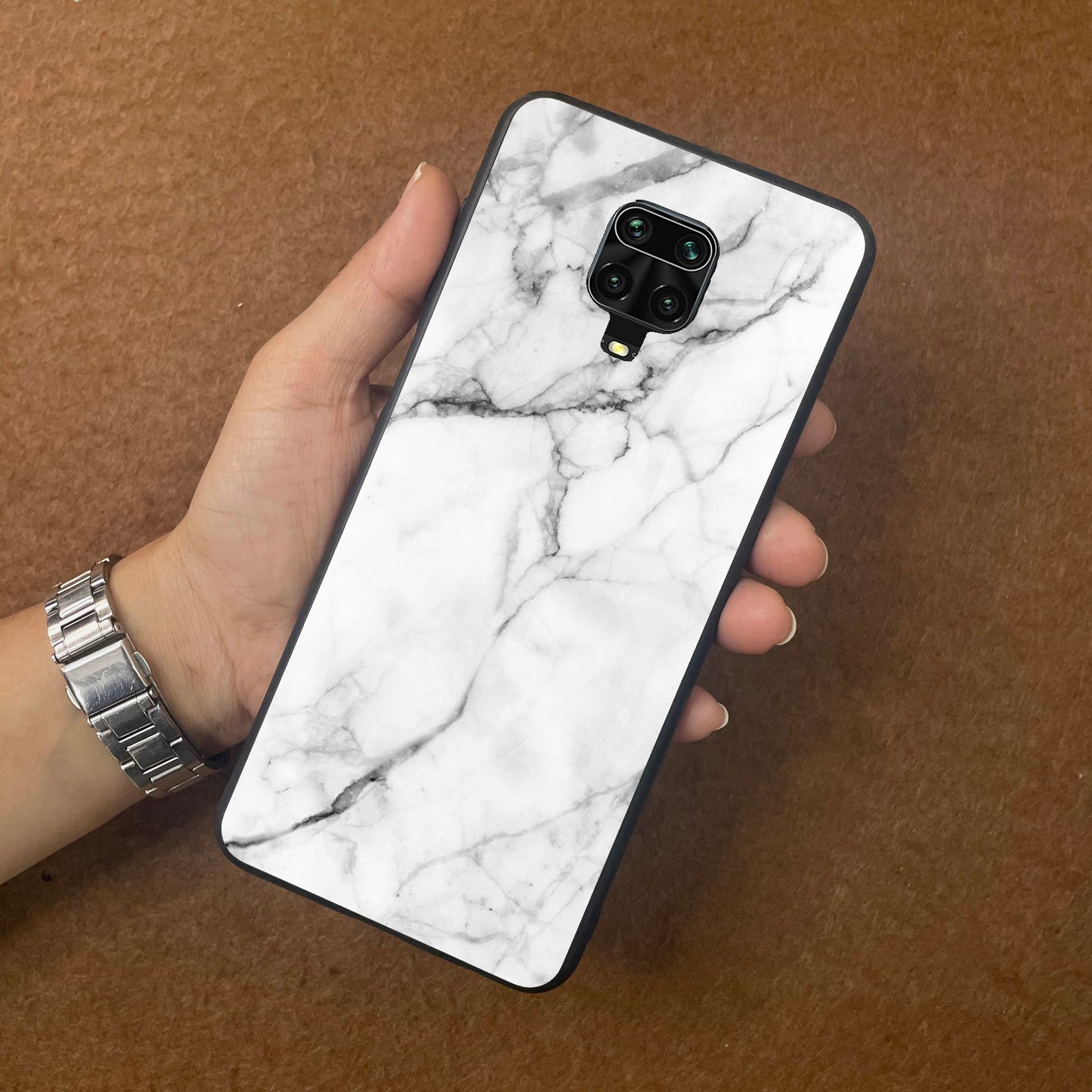White Marble Patter Glass Case Cover for Poco