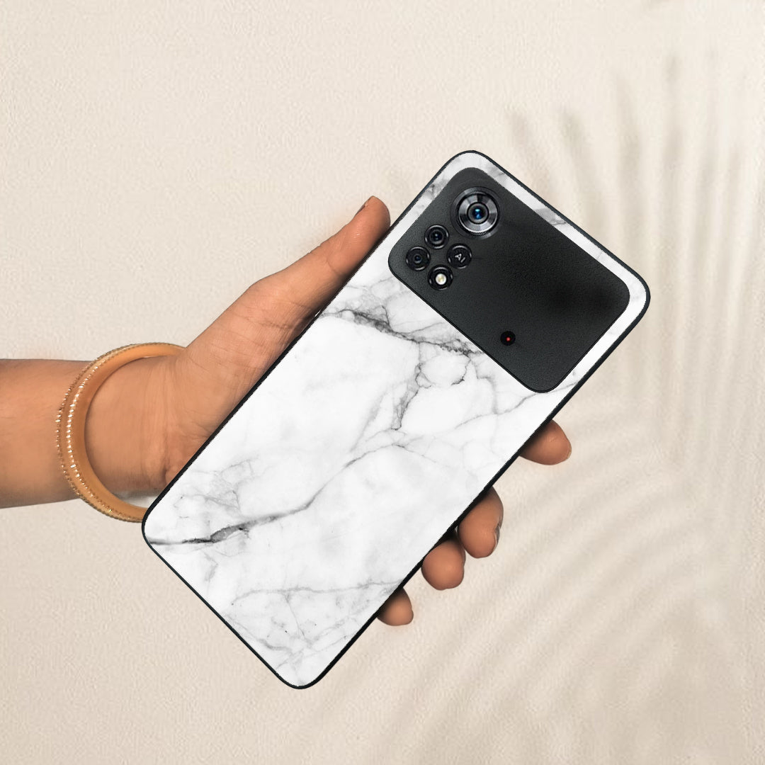 White Marble Patter Glass Case Cover for Poco